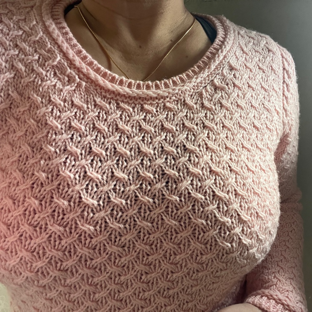 ISLANDER Knit Sweater Blush 100% Virgin Wool Top Coastal Core Boho Anthro Blouse